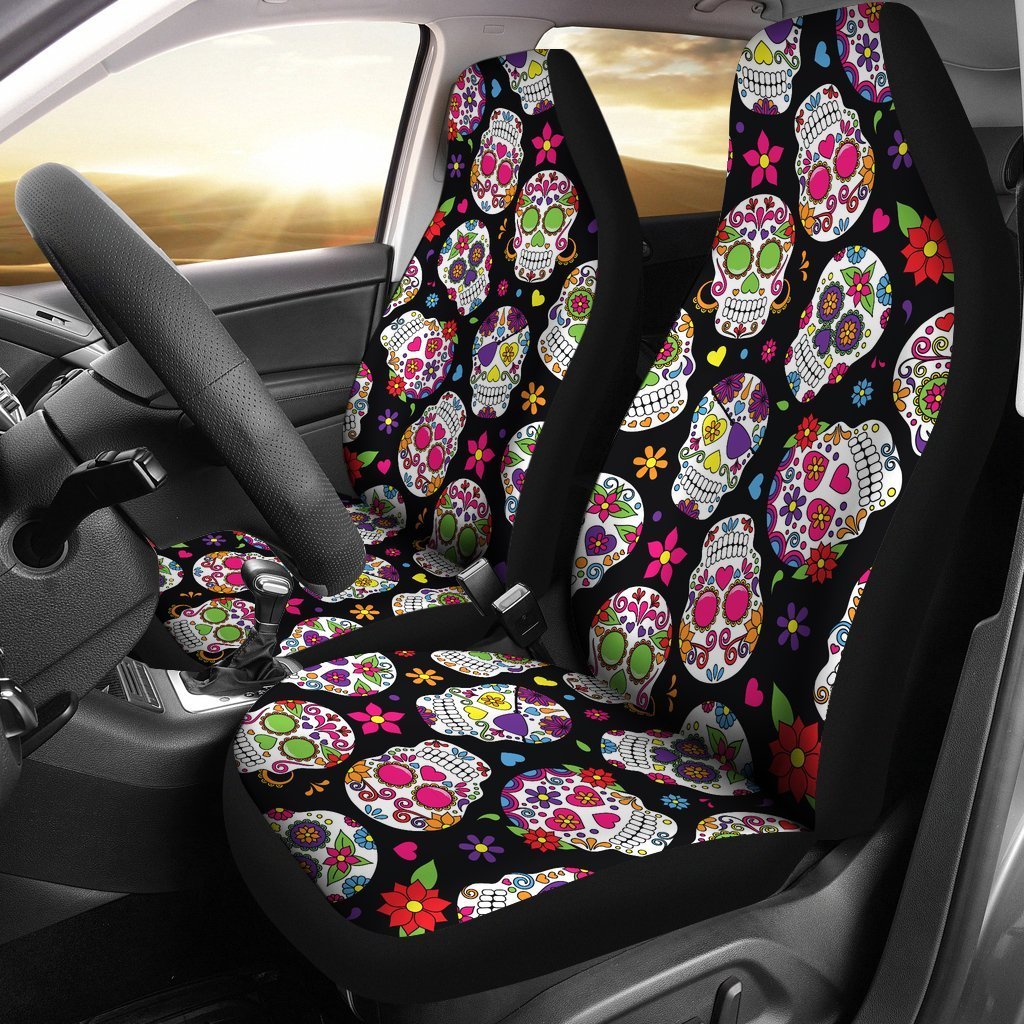 Sugar Skull Pattern Print Universal Fit Car Seat Covers GearFrost