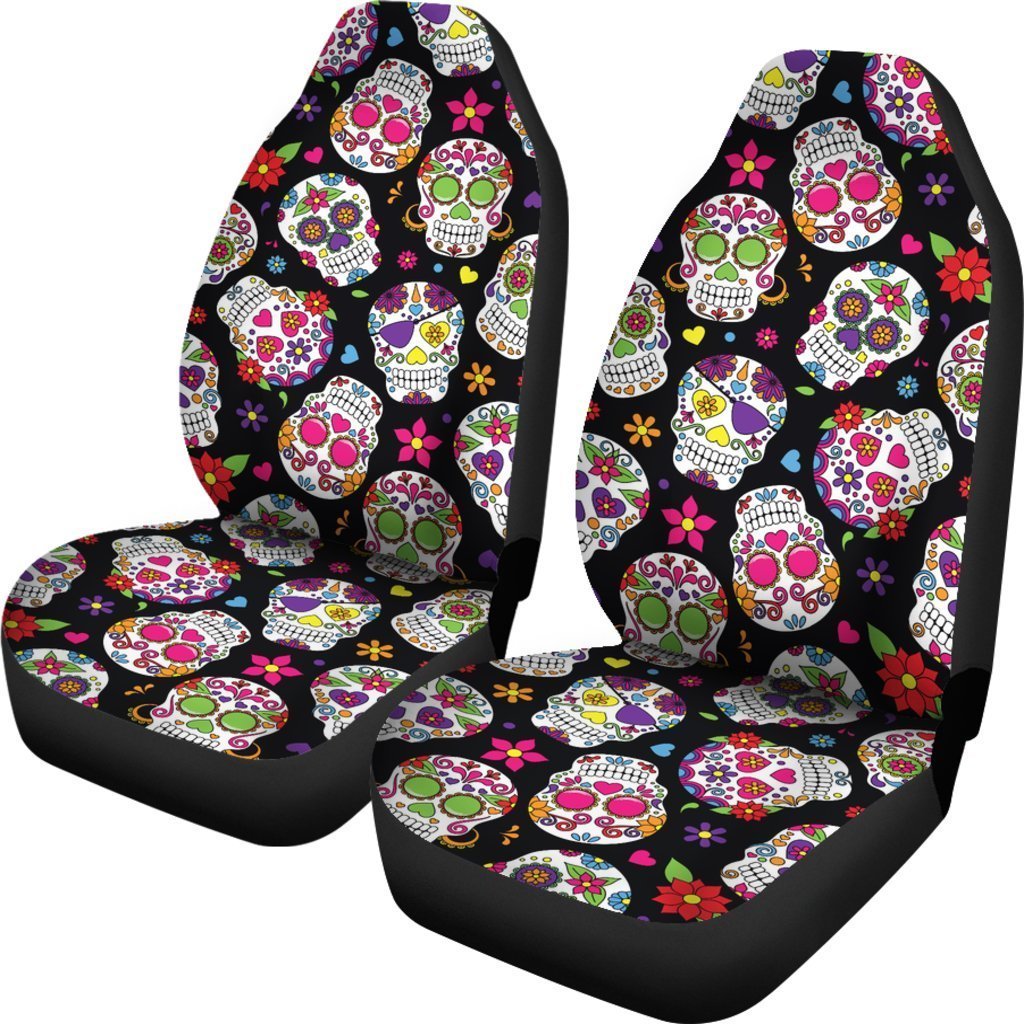 Sugar Skull Pattern Print Universal Fit Car Seat Covers GearFrost