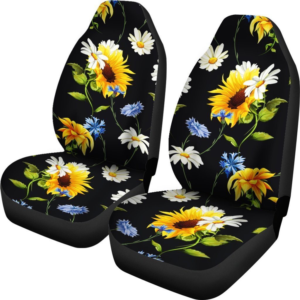 Sunflower Chamomile Pattern Print Universal Fit Car Seat Covers GearFrost