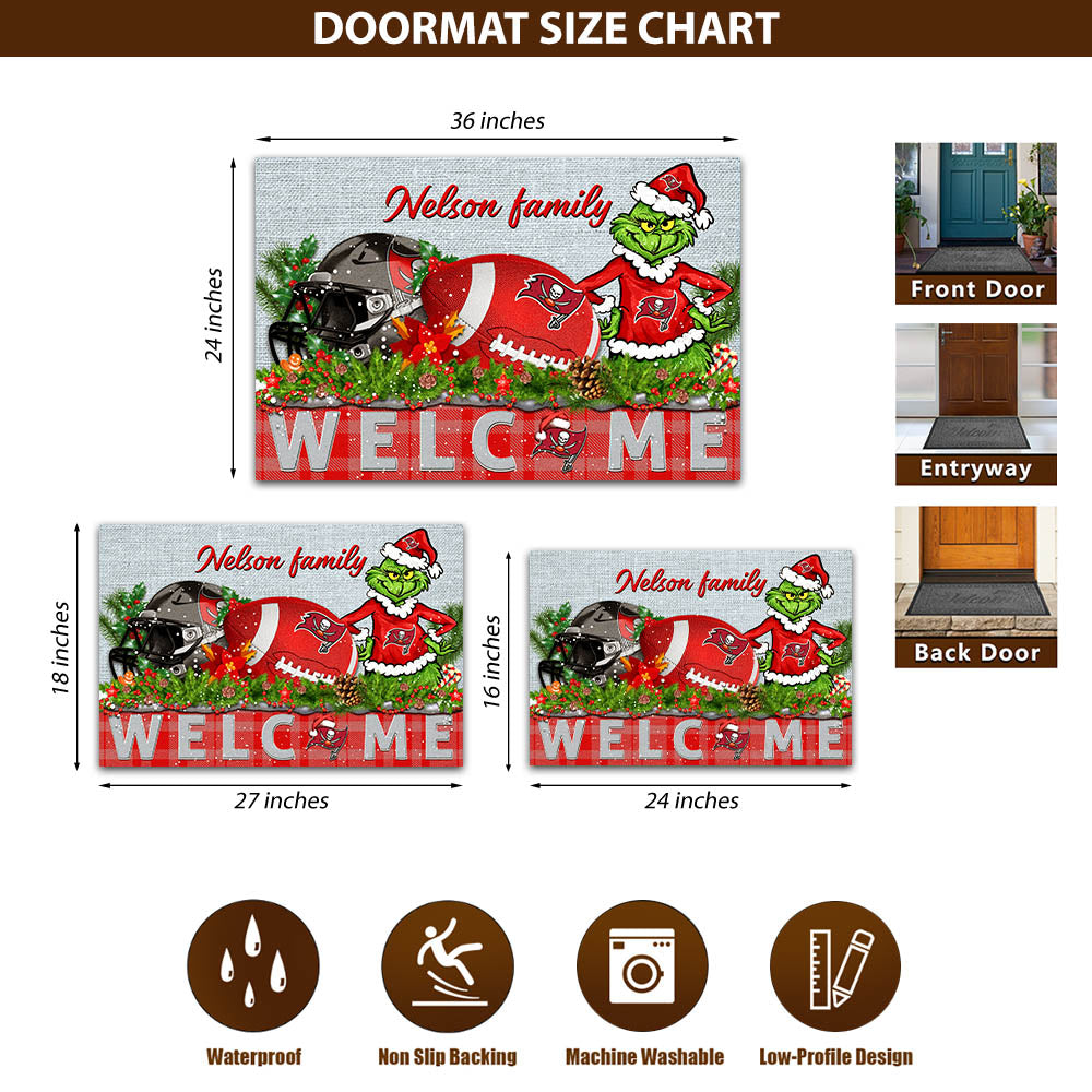 Tampa Bay Buccaneers Football Team Doormat Personalized Your Family Name, Sport And Grinch Doormat, Football Lovers Gifts, Home Decorations ETHY-53152