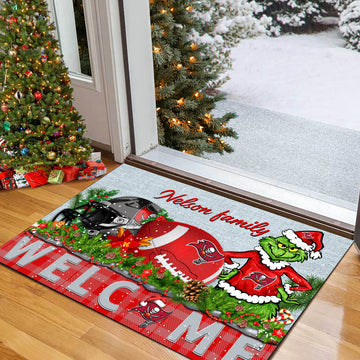 Tampa Bay Buccaneers Football Team Doormat Personalized Your Family Name, Sport And Grinch Doormat, Football Lovers Gifts, Home Decorations ETHY-53152