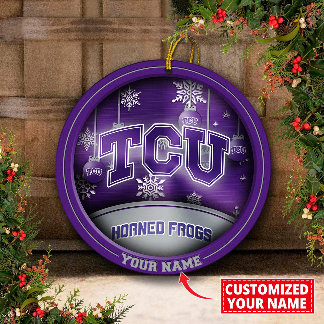 TCU Horned Frogs Circle Aluminium Custom Ornament 2 Side Trending New Arrivals H52912 ETUG311023