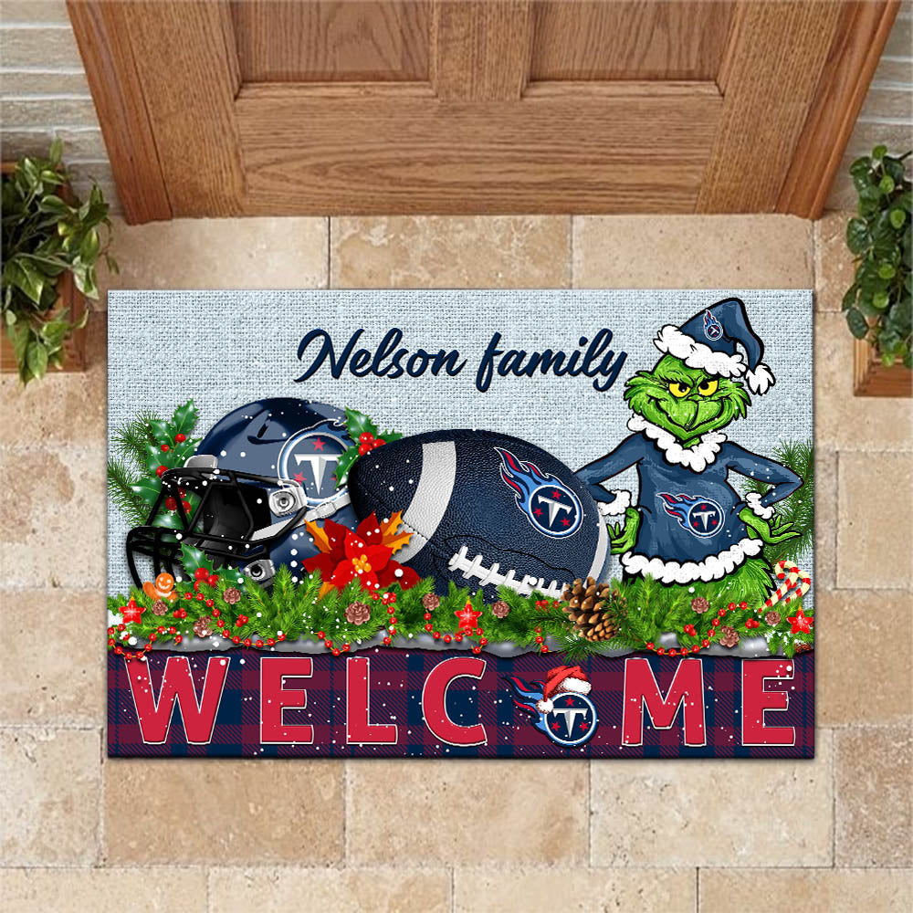 Tennessee Titans Football Team Doormat Personalized Your Family Name, Sport And Grinch Doormat, Football Lovers Gifts, Home Decorations ETHY-53152