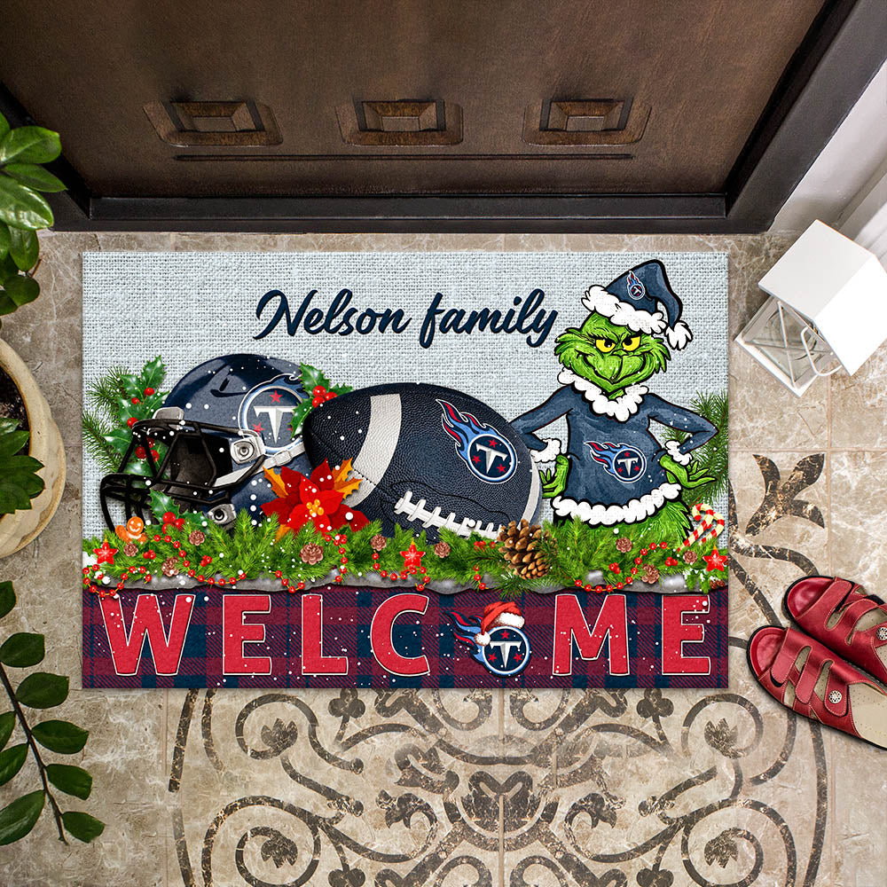 Tennessee Titans Football Team Doormat Personalized Your Family Name, Sport And Grinch Doormat, Football Lovers Gifts, Home Decorations ETHY-53152