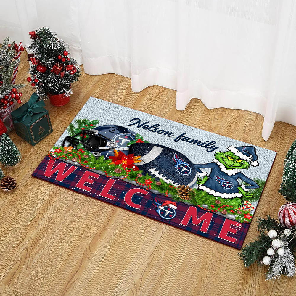 Tennessee Titans Football Team Doormat Personalized Your Family Name, Sport And Grinch Doormat, Football Lovers Gifts, Home Decorations ETHY-53152