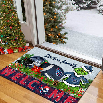 Tennessee Titans Football Team Doormat Personalized Your Family Name, Sport And Grinch Doormat, Football Lovers Gifts, Home Decorations ETHY-53152