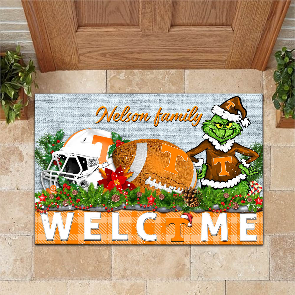 Tennessee Volunteers Football Team Doormat Personalized Your Family Name, Sport And Grinch Doormat, Football Lovers Gifts, Home Decorations ETHY-53152