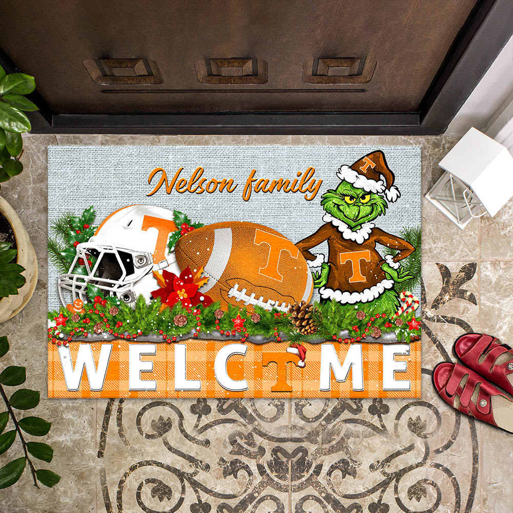 Tennessee Volunteers Football Team Doormat Personalized Your Family Name, Sport And Grinch Doormat, Football Lovers Gifts, Home Decorations ETHY-53152