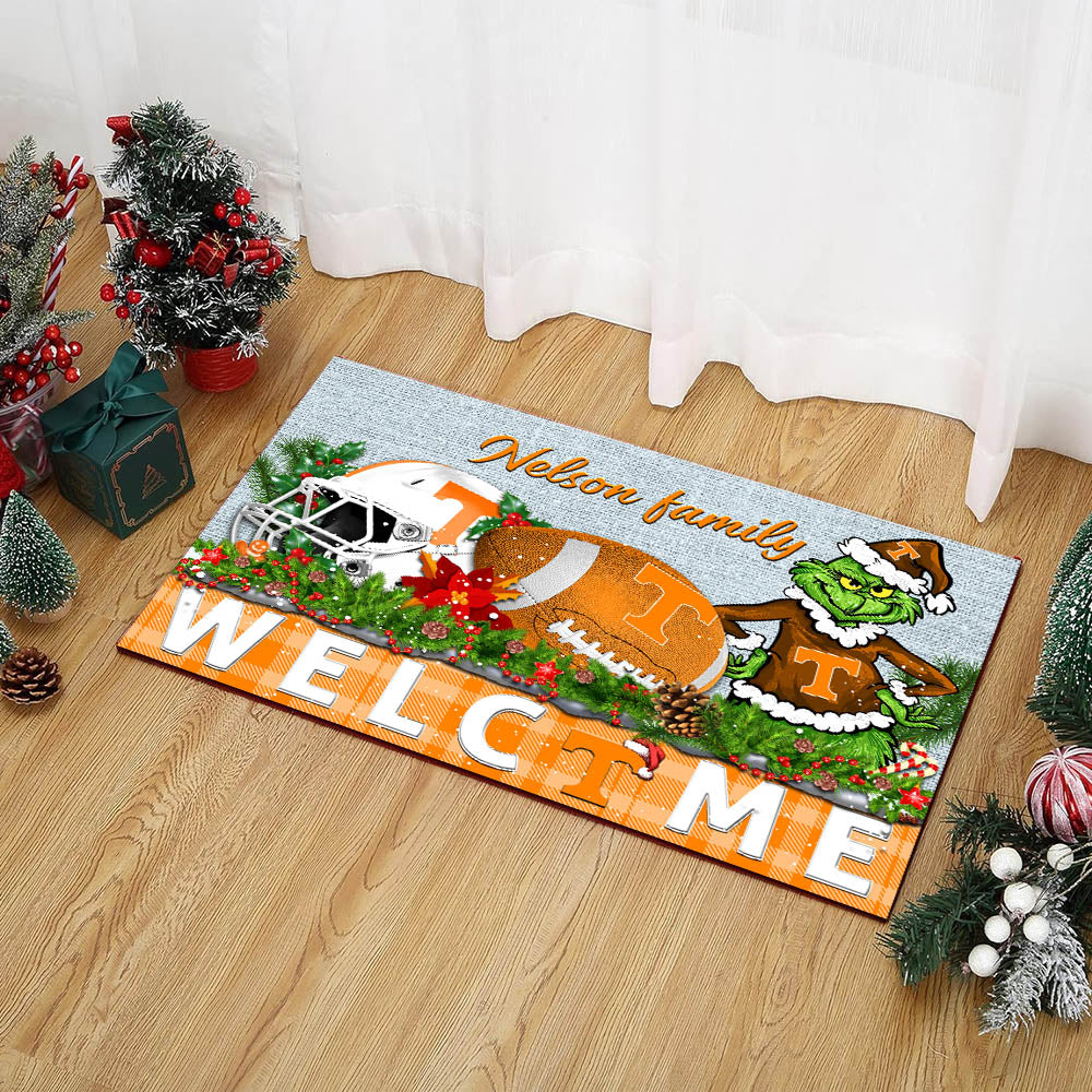 Tennessee Volunteers Football Team Doormat Personalized Your Family Name, Sport And Grinch Doormat, Football Lovers Gifts, Home Decorations ETHY-53152