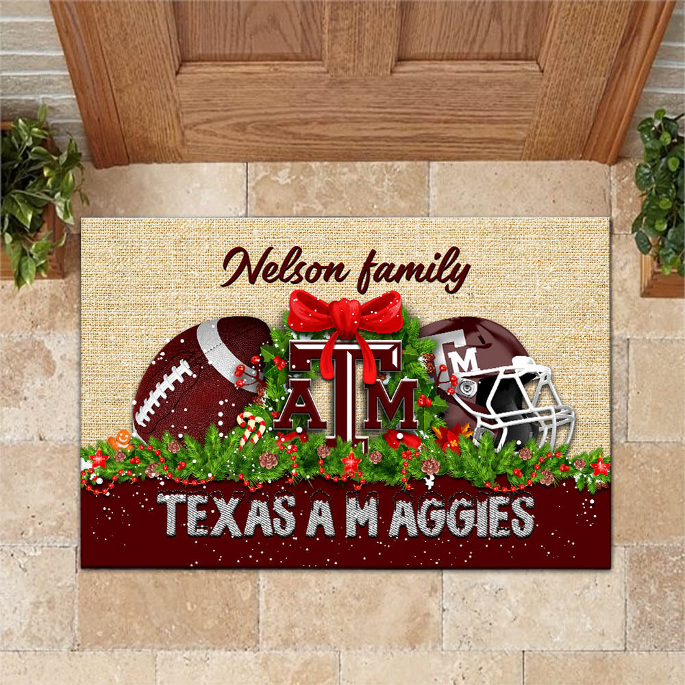 Texas A&M Aggies Doormat Personalized Your Name, Sport Team Doormat, Christmas Gifts For Football Fan, Home Decor ETHY-52726