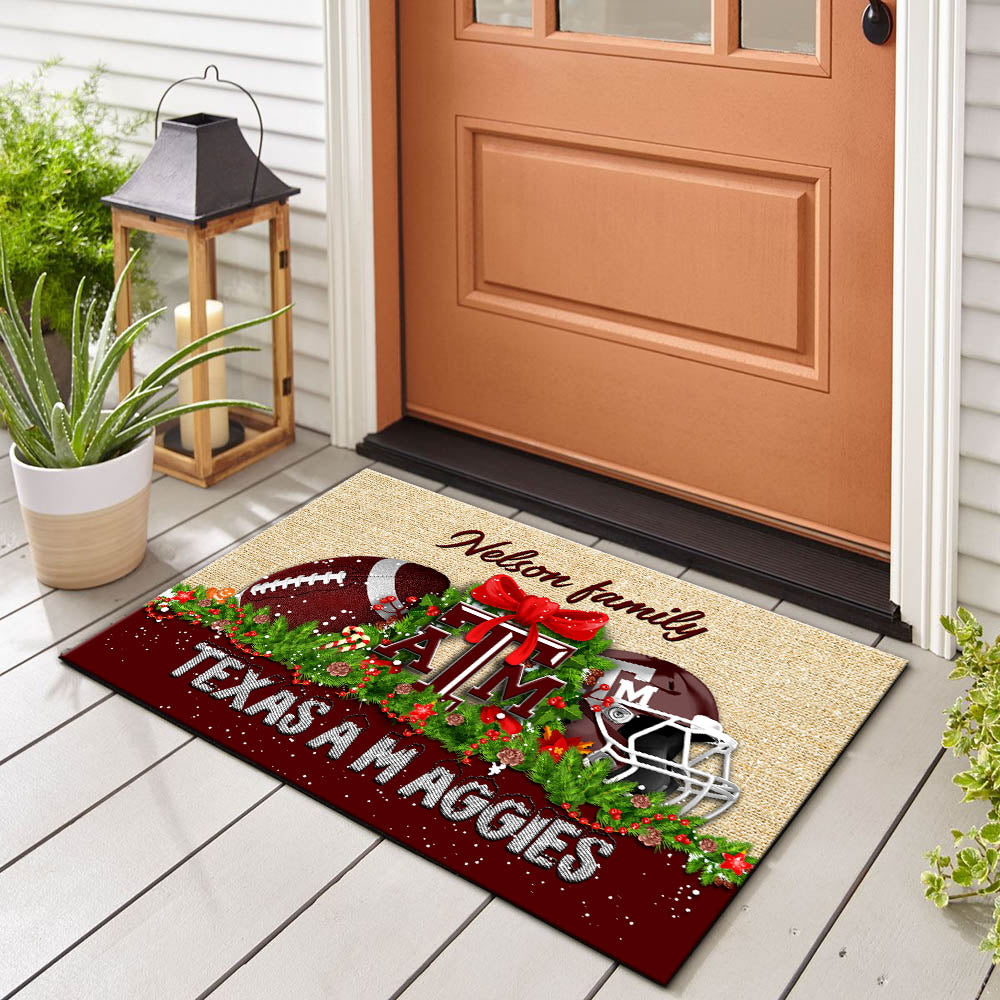 Texas A&M Aggies Doormat Personalized Your Name, Sport Team Doormat, Christmas Gifts For Football Fan, Home Decor ETHY-52726