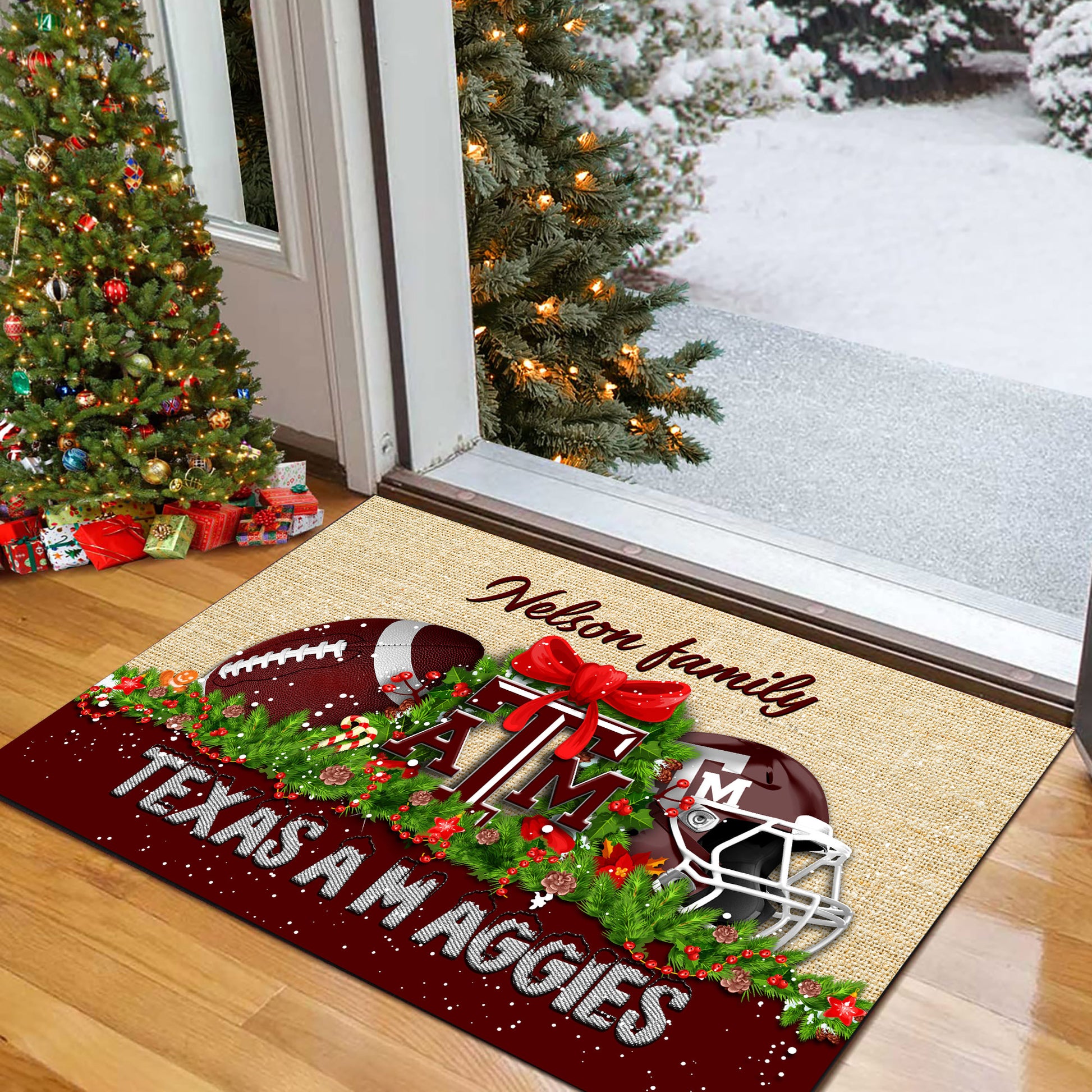 Texas A&M Aggies Doormat Personalized Your Name, Sport Team Doormat, Christmas Gifts For Football Fan, Home Decor ETHY-52726