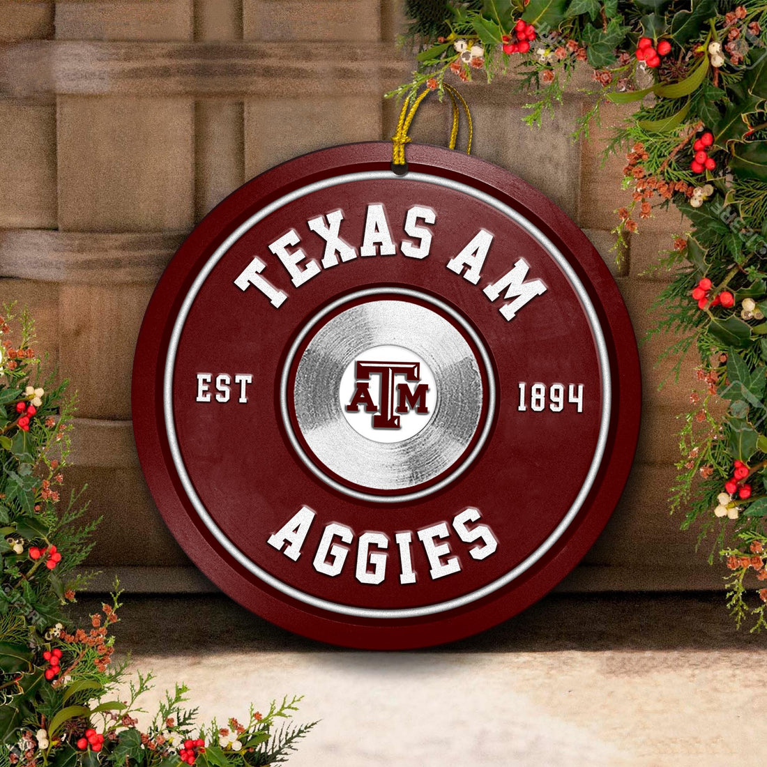 Texas A&M Aggies Fitness Circle Aluminium Ornament 2 Side Trending New Arrivals H52883 ETUG311023