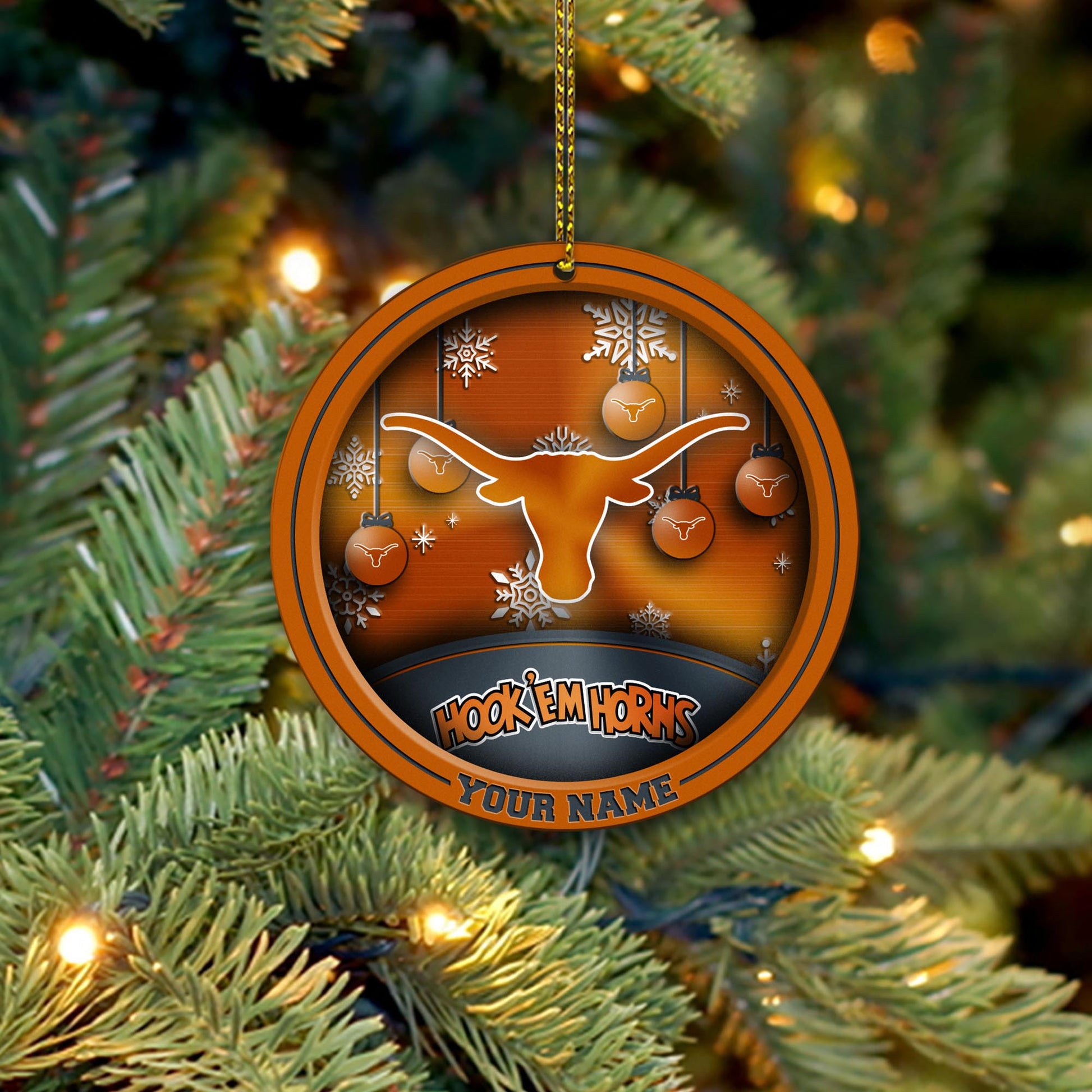 Texas Longhorns Circle Aluminium Custom Ornament 2 Side Trending New Arrivals H52912 ETUG311023