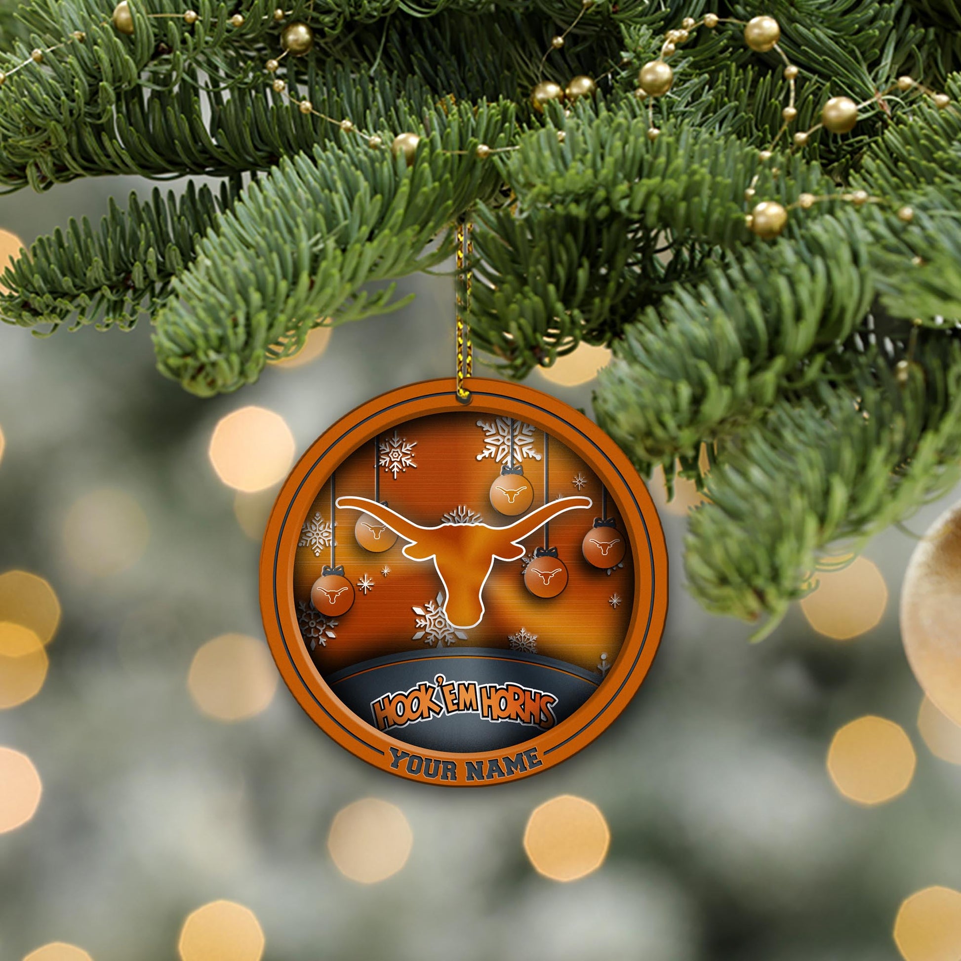 Texas Longhorns Circle Aluminium Custom Ornament 2 Side Trending New Arrivals H52912 ETUG311023