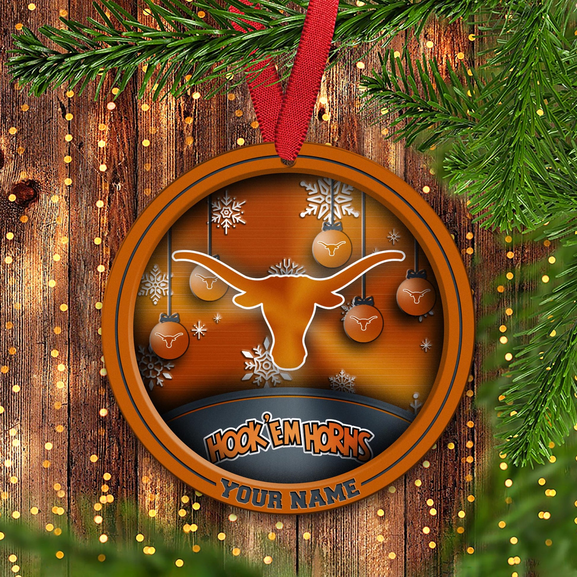 Texas Longhorns Circle Aluminium Custom Ornament 2 Side Trending New Arrivals H52912 ETUG311023