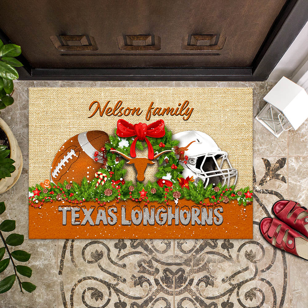 Texas Longhorns Doormat Personalized Your Name, Sport Team Doormat, Christmas Gifts For Football Fan, Home Decor ETHY-52726