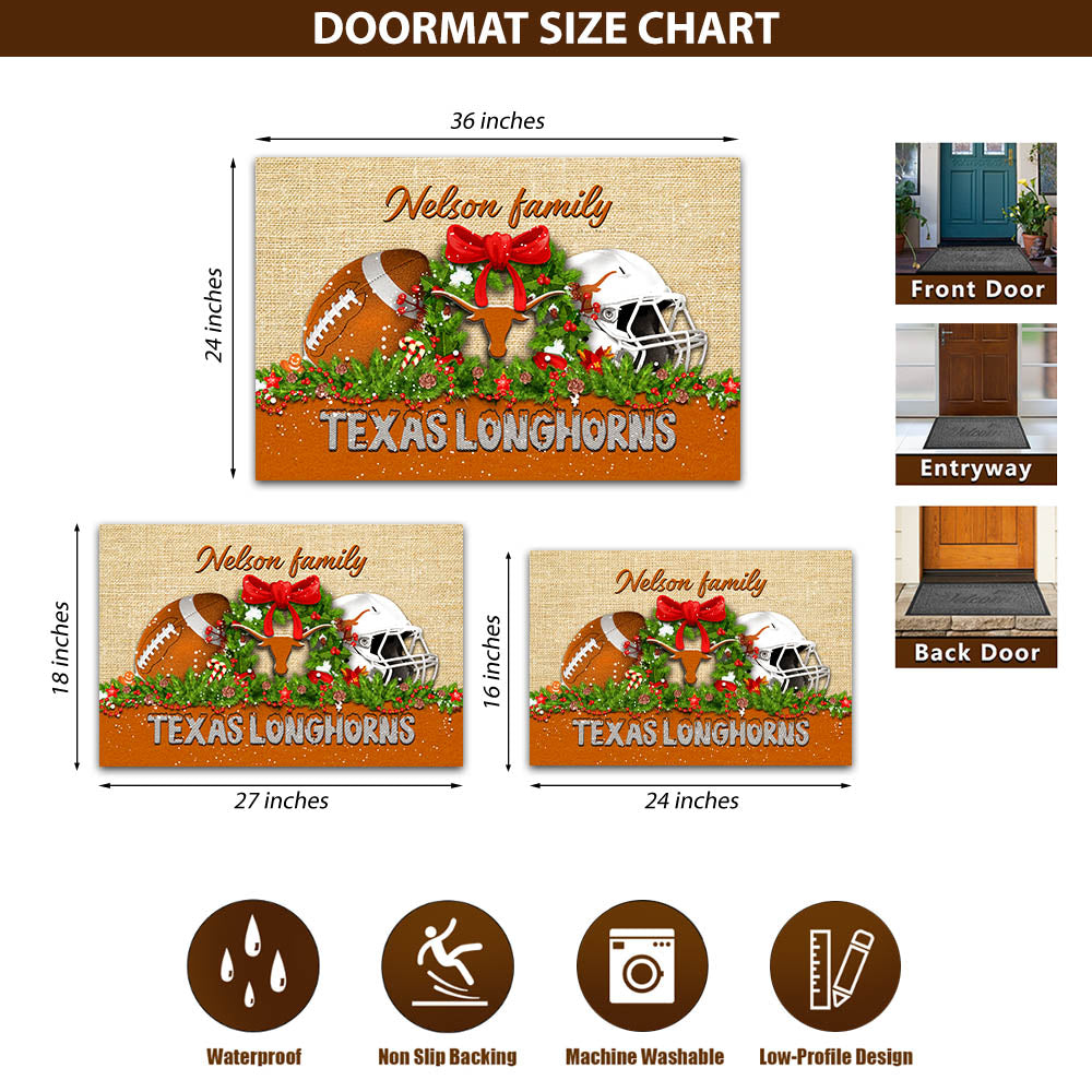 Texas Longhorns Doormat Personalized Your Name, Sport Team Doormat, Christmas Gifts For Football Fan, Home Decor ETHY-52726