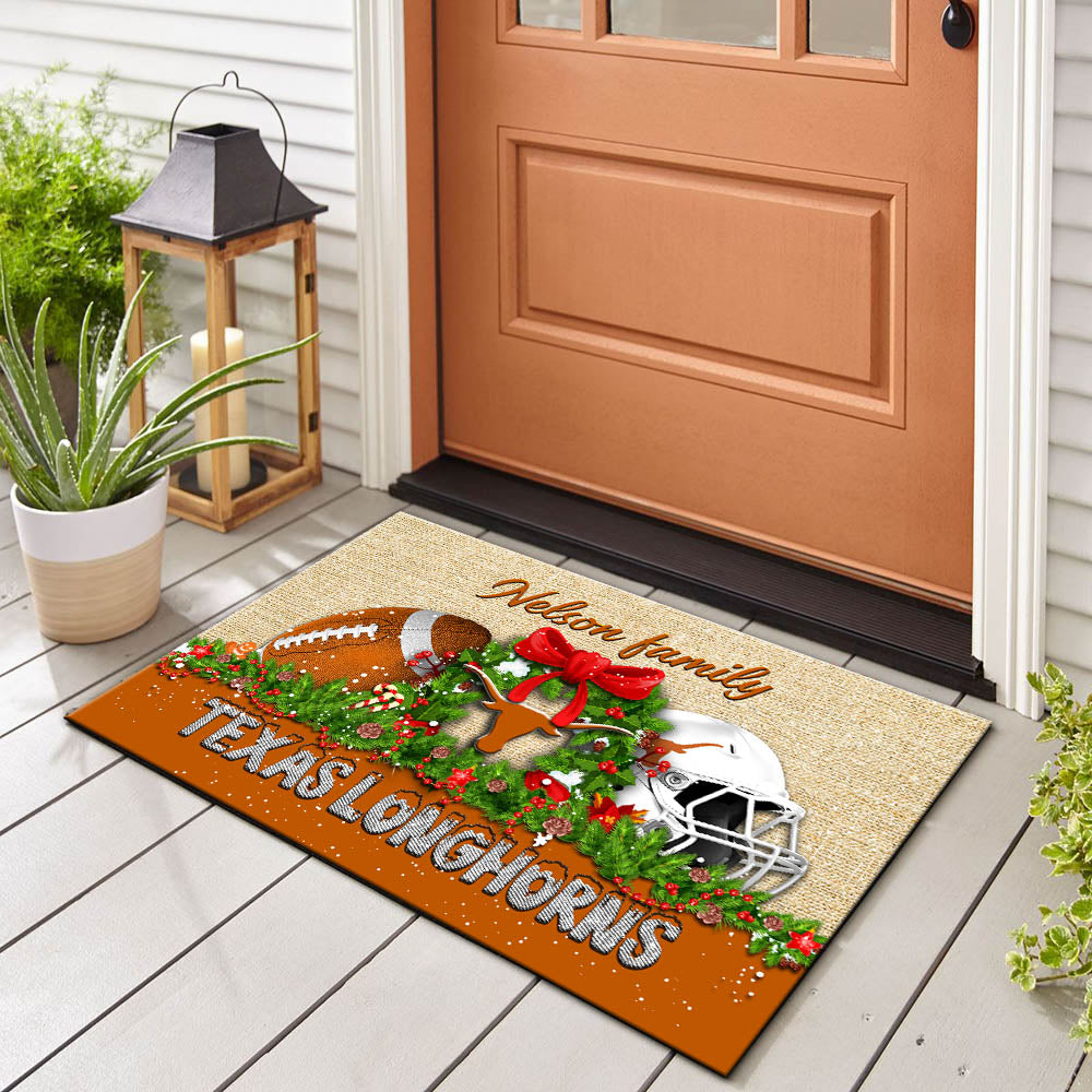 Texas Longhorns Doormat Personalized Your Name, Sport Team Doormat, Christmas Gifts For Football Fan, Home Decor ETHY-52726