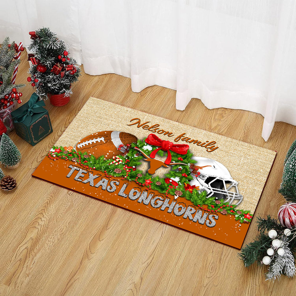 Texas Longhorns Doormat Personalized Your Name, Sport Team Doormat, Christmas Gifts For Football Fan, Home Decor ETHY-52726