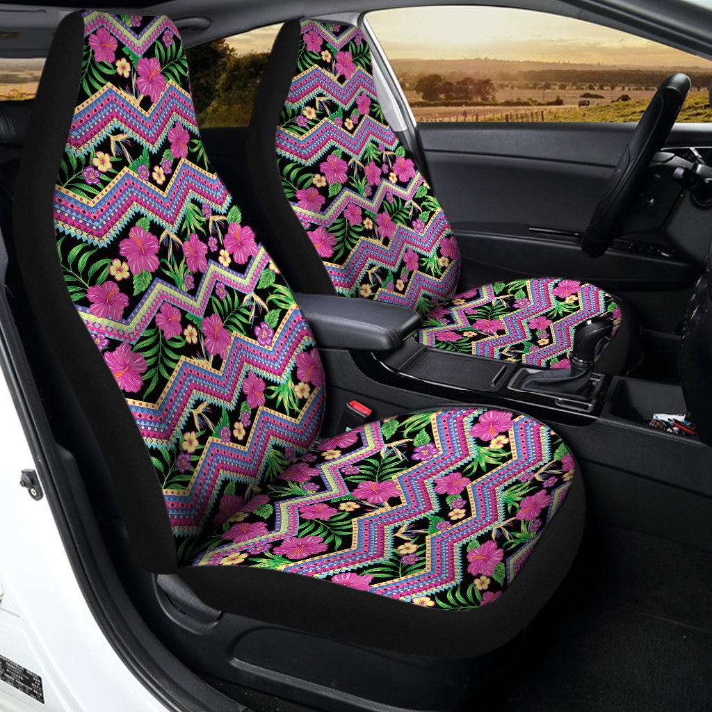 Tropical Hibiscus Flowers Aztec Print Universal Fit Car Seat Covers