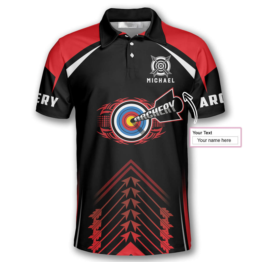 Archery Red Black Version Custom Archery Shirts for Men, Custom Archery Shirts for Team, Men's Archery Polo Shirts