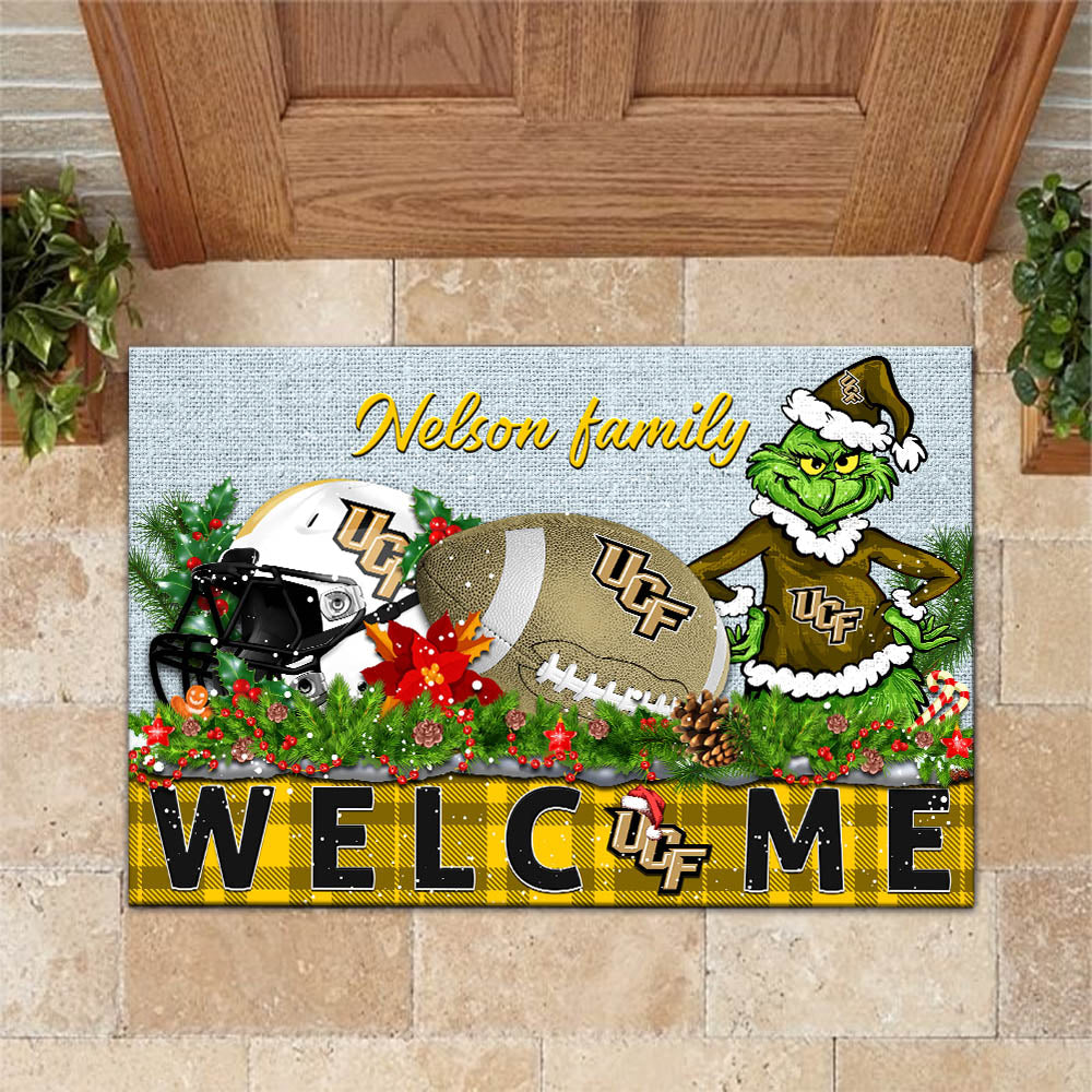 UCF Knights Football Team Doormat Personalized Your Family Name, Sport And Grinch Doormat, Football Lovers Gifts, Home Decorations ETHY-53152