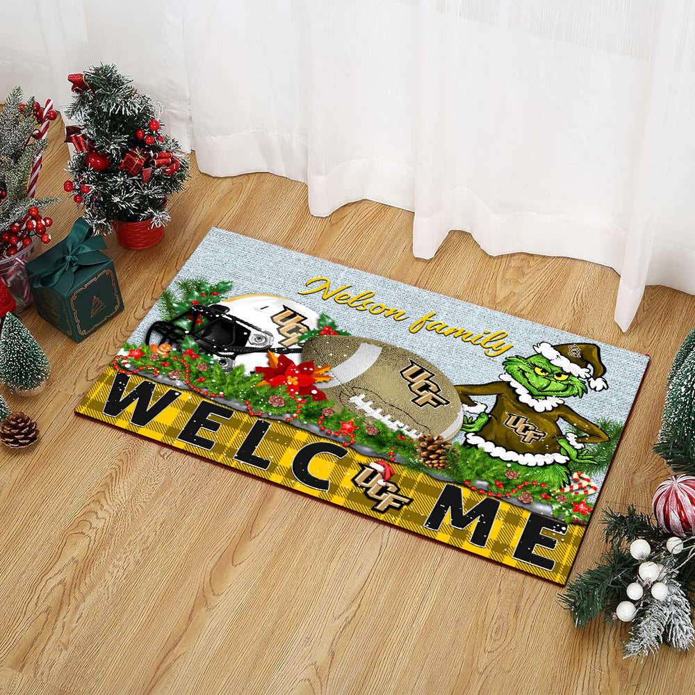 UCF Knights Football Team Doormat Personalized Your Family Name, Sport And Grinch Doormat, Football Lovers Gifts, Home Decorations ETHY-53152
