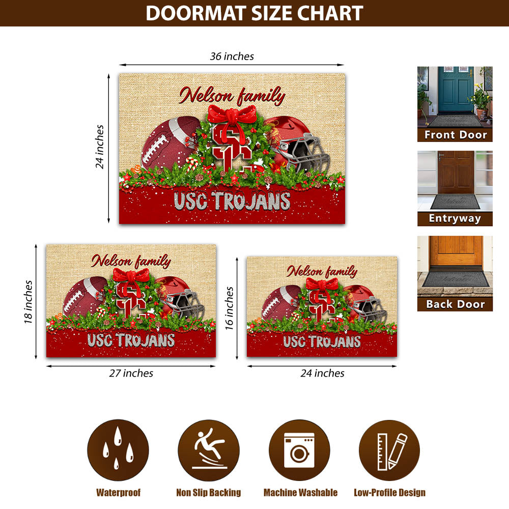USC Trojans Doormat Personalized Your Name, Sport Team Doormat, Christmas Gifts For Football Fan, Home Decor ETHY-52726