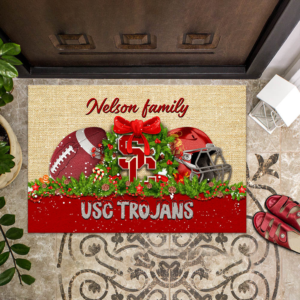 USC Trojans Doormat Personalized Your Name, Sport Team Doormat, Christmas Gifts For Football Fan, Home Decor ETHY-52726