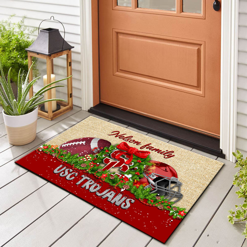 USC Trojans Doormat Personalized Your Name, Sport Team Doormat, Christmas Gifts For Football Fan, Home Decor ETHY-52726