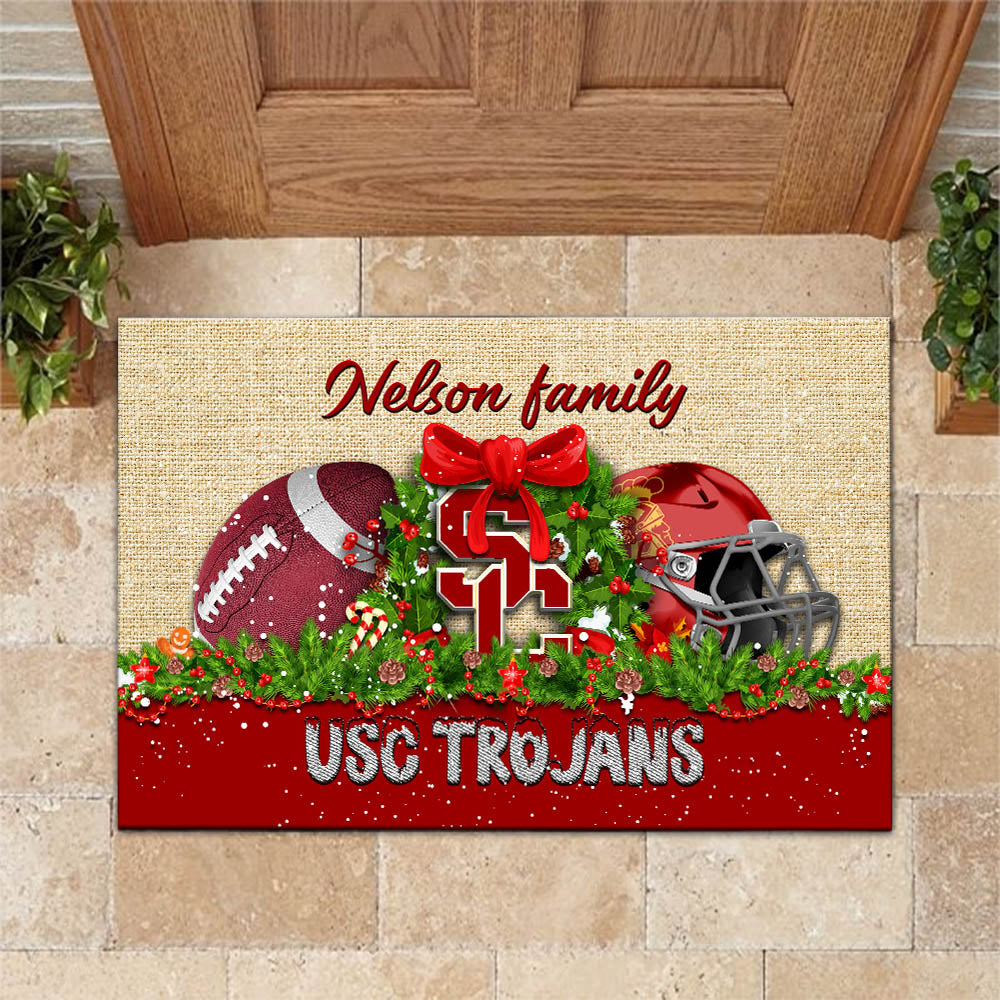 USC Trojans Doormat Personalized Your Name, Sport Team Doormat, Christmas Gifts For Football Fan, Home Decor ETHY-52726