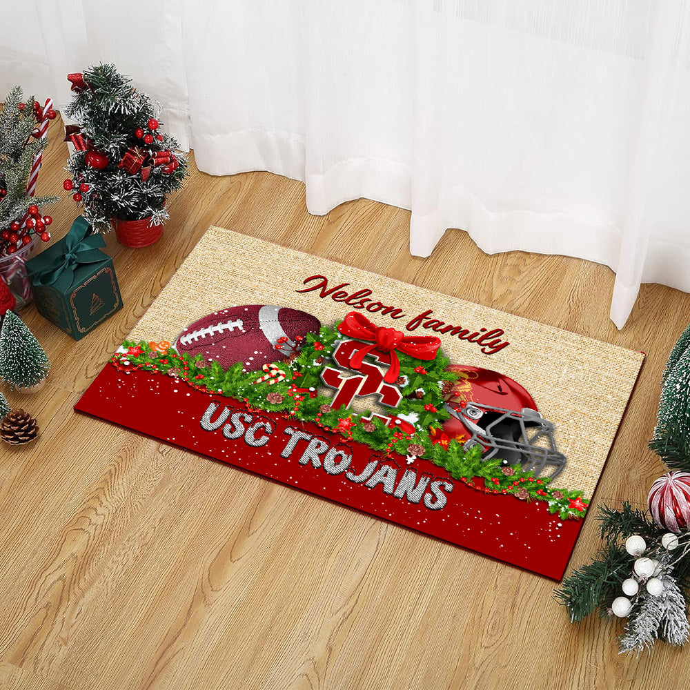 USC Trojans Doormat Personalized Your Name, Sport Team Doormat, Christmas Gifts For Football Fan, Home Decor ETHY-52726