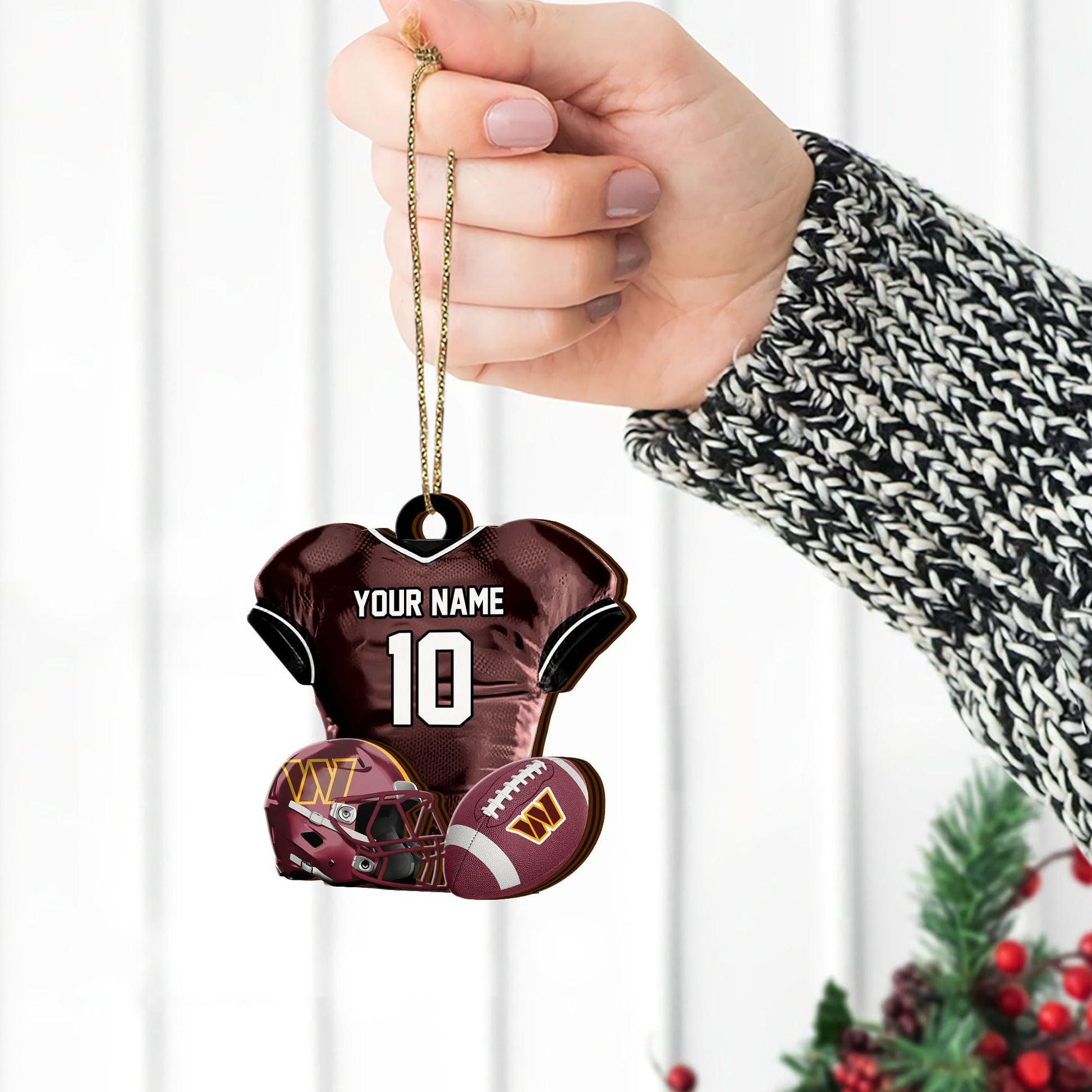Washington Commanders 2 Layered Piece Wooden Ornament Custom Name And Number, Sport Team Ornament, Sport Gifts ETRG-52175