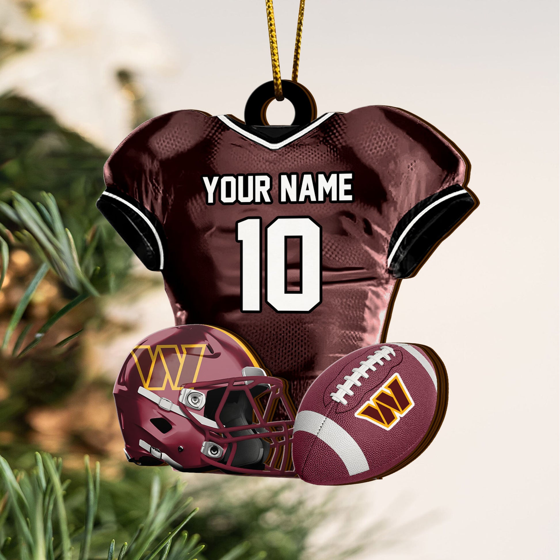 Washington Commanders 2 Layered Piece Wooden Ornament Custom Name And Number, Sport Team Ornament, Sport Gifts ETRG-52175