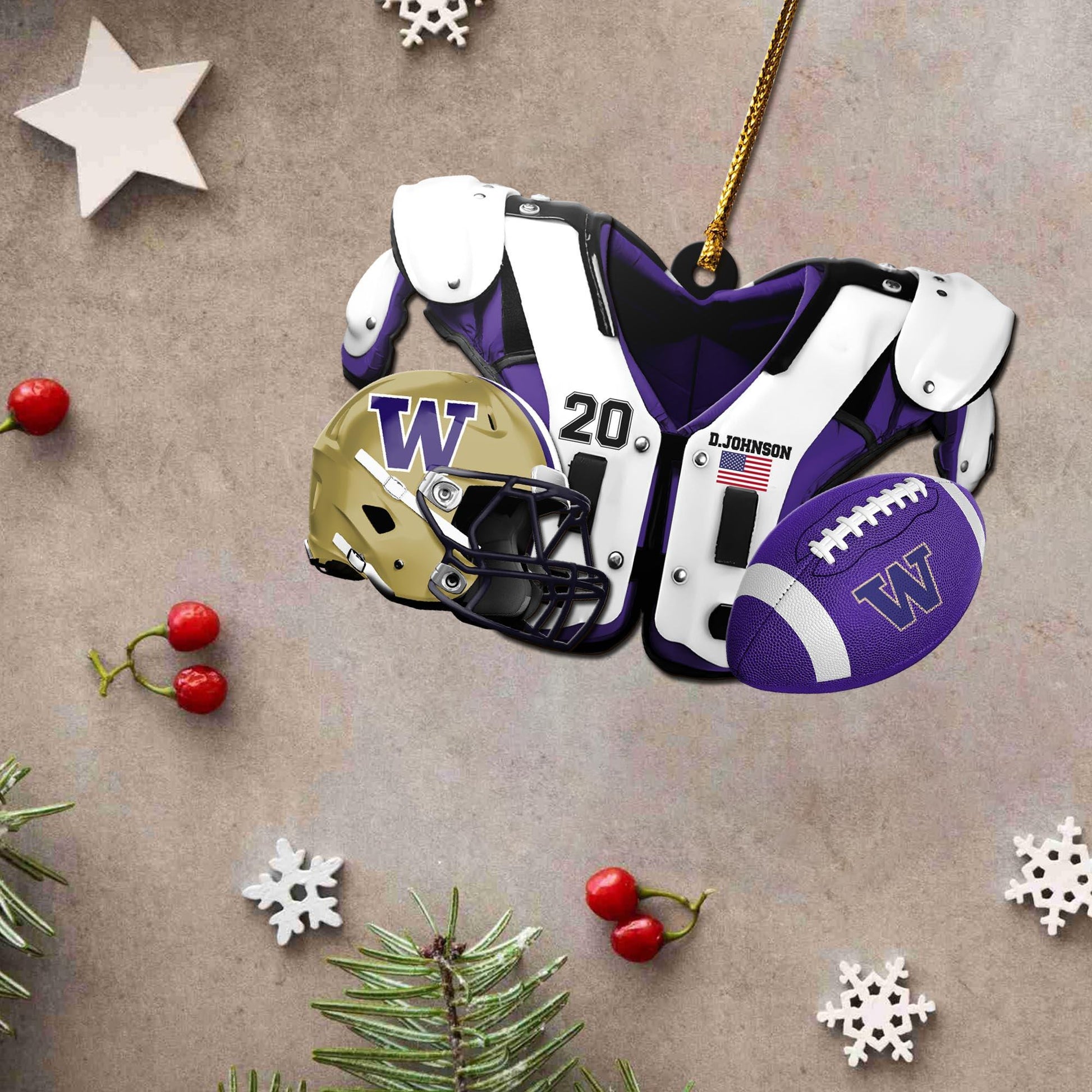 Washington Huskies 3 Layered Piece Wooden Ornament Custom Your Name And Number, Sport Ornament, Fan Gifts, Hanging Decorations ETRG-51982