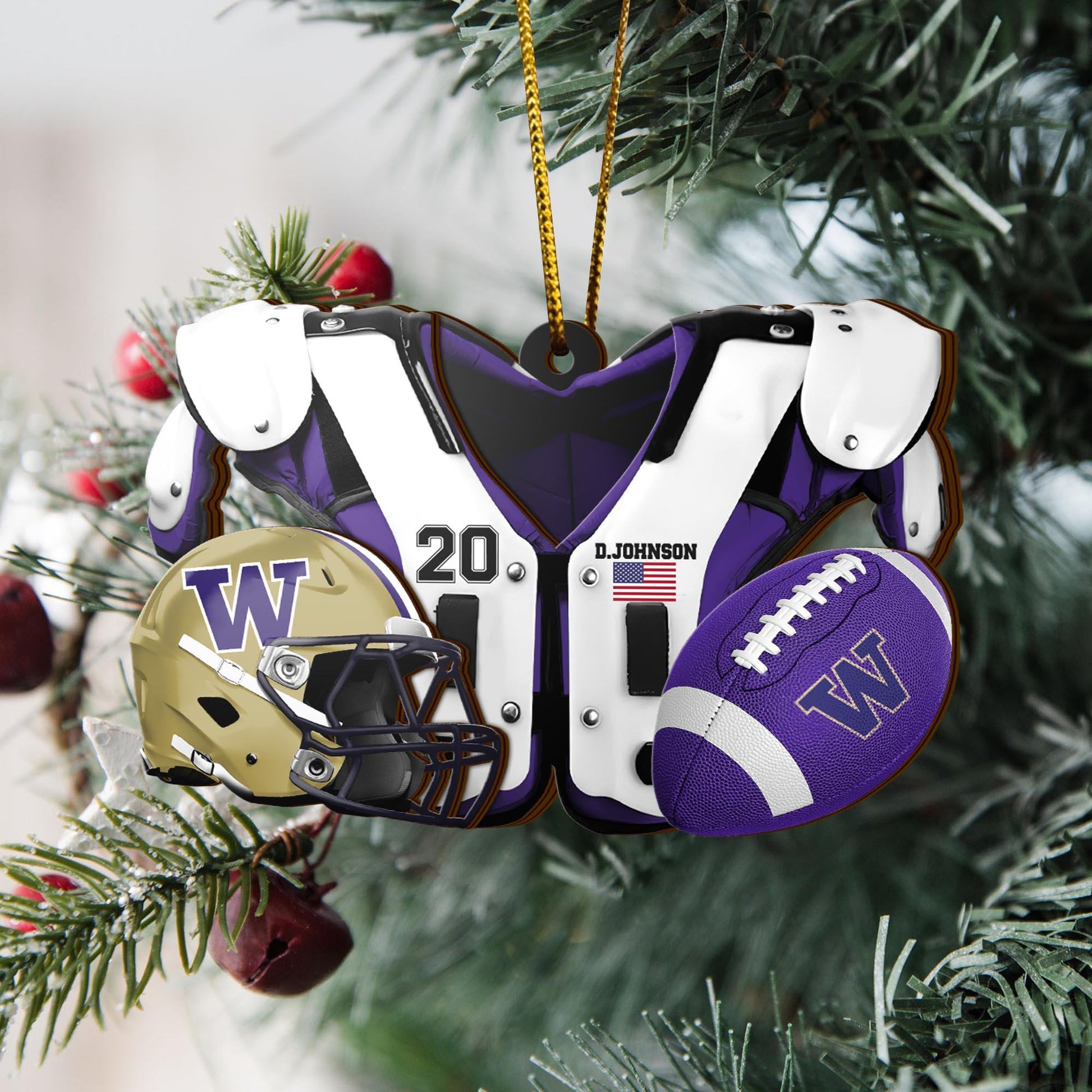 Washington Huskies 3 Layered Piece Wooden Ornament Custom Your Name And Number, Sport Ornament, Fan Gifts, Hanging Decorations ETRG-51982