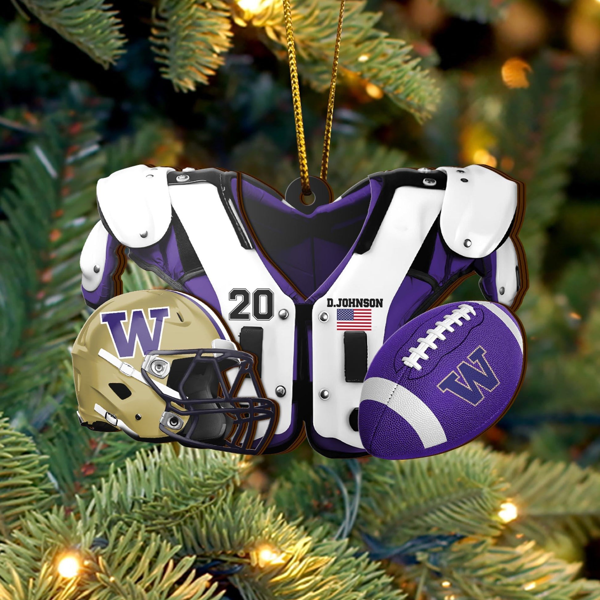 Washington Huskies 3 Layered Piece Wooden Ornament Custom Your Name And Number, Sport Ornament, Fan Gifts, Hanging Decorations ETRG-51982