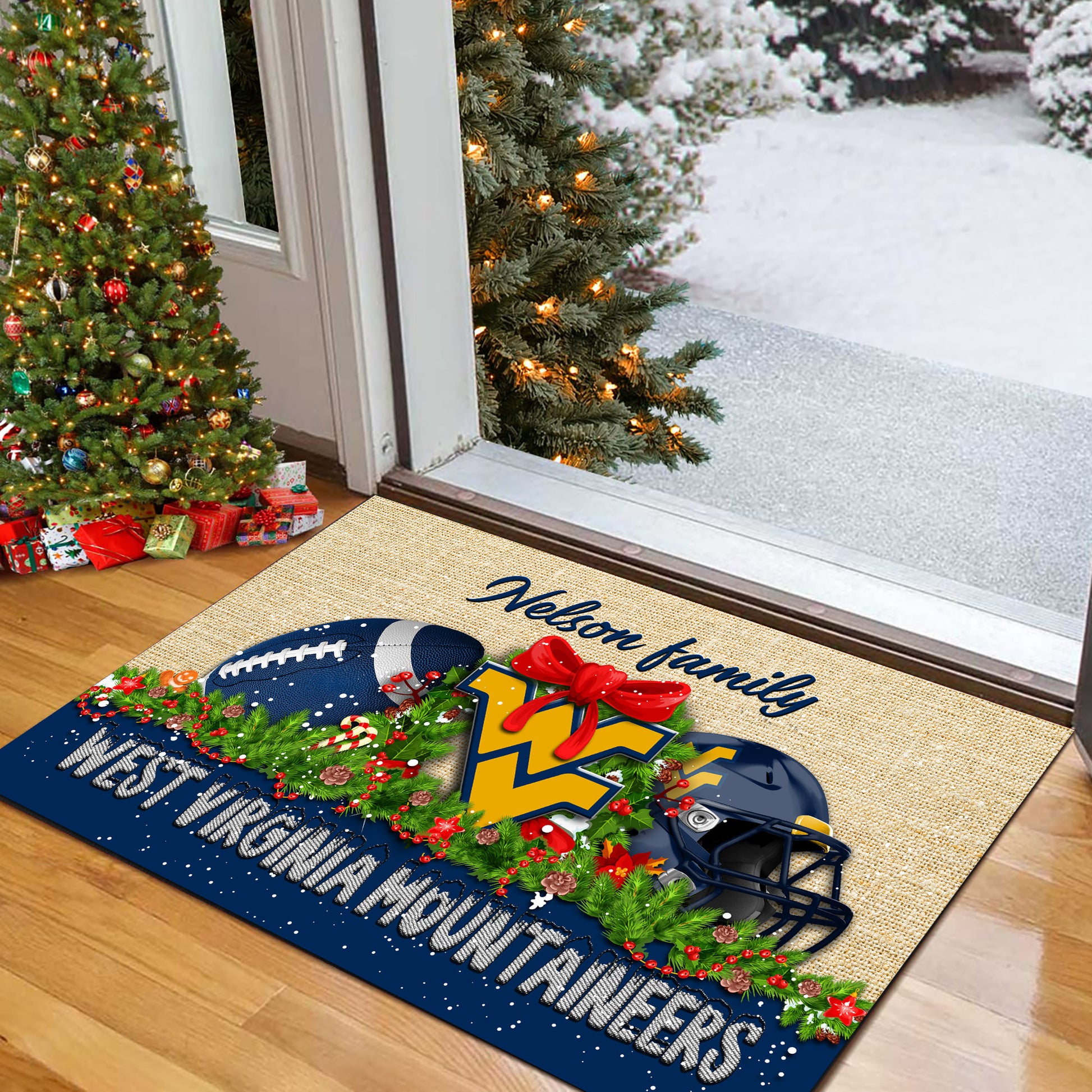 West Virginia Mountaineers Doormat Personalized Your Name, Sport Team Doormat, Christmas Gifts For Football Fan, Home Decor ETHY-52726