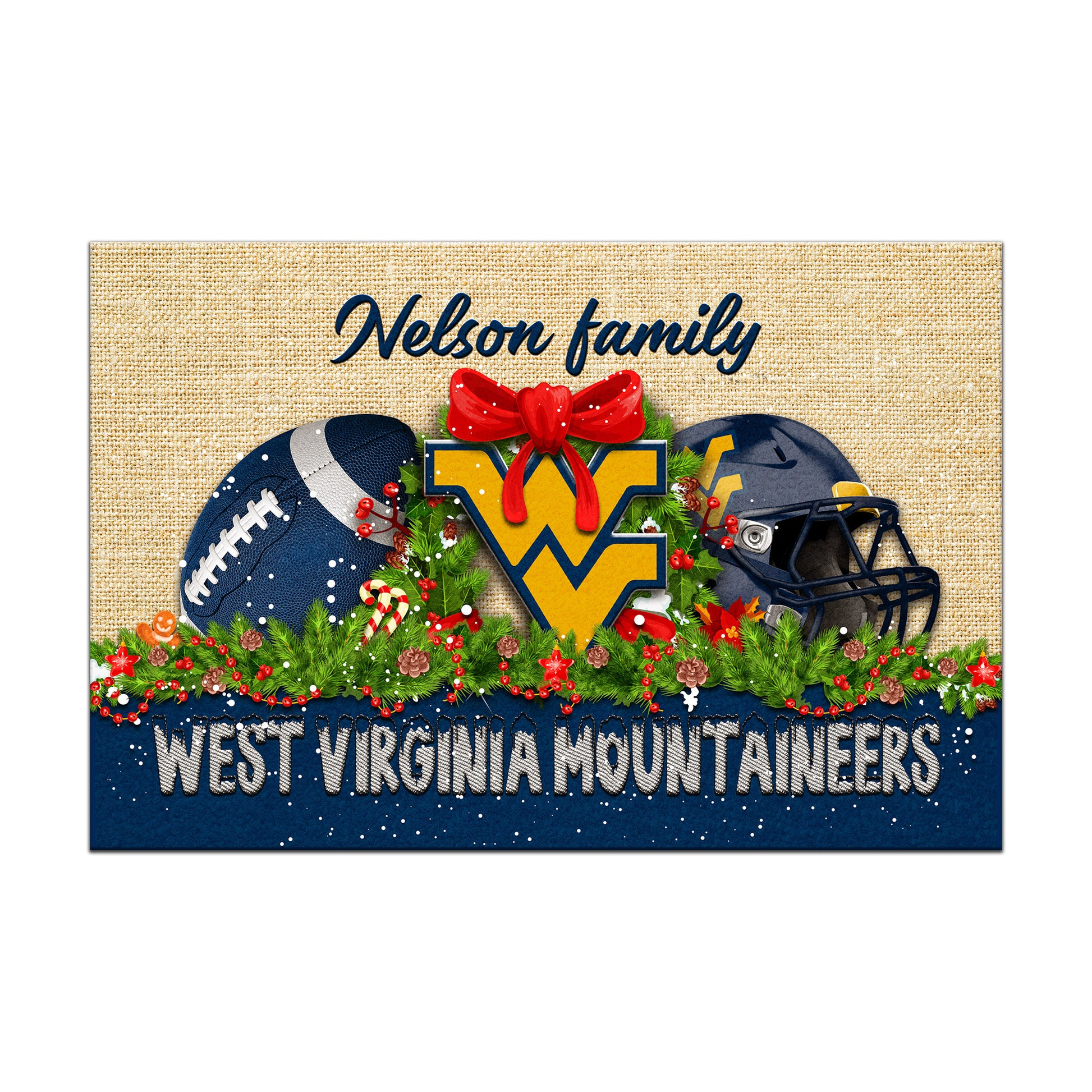 West Virginia Mountaineers Doormat Personalized Your Name, Sport Team Doormat, Christmas Gifts For Football Fan, Home Decor ETHY-52726