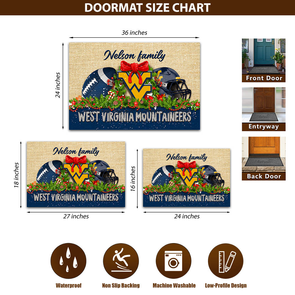 West Virginia Mountaineers Doormat Personalized Your Name, Sport Team Doormat, Christmas Gifts For Football Fan, Home Decor ETHY-52726