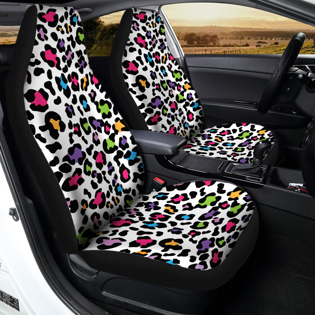 White And Rainbow Leopard Print Universal Fit Car Seat Covers