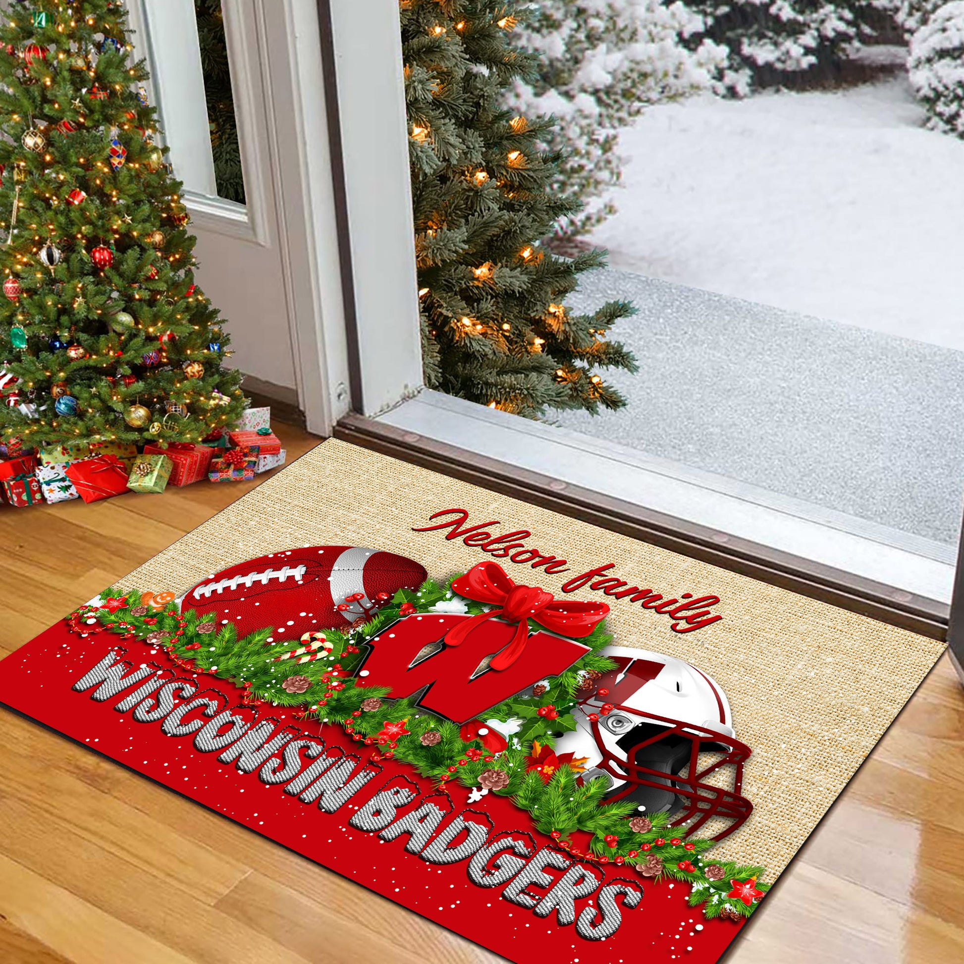 Wisconsin Badgers Doormat Personalized Your Name, Sport Team Doormat, Christmas Gifts For Football Fan, Home Decor ETHY-52726