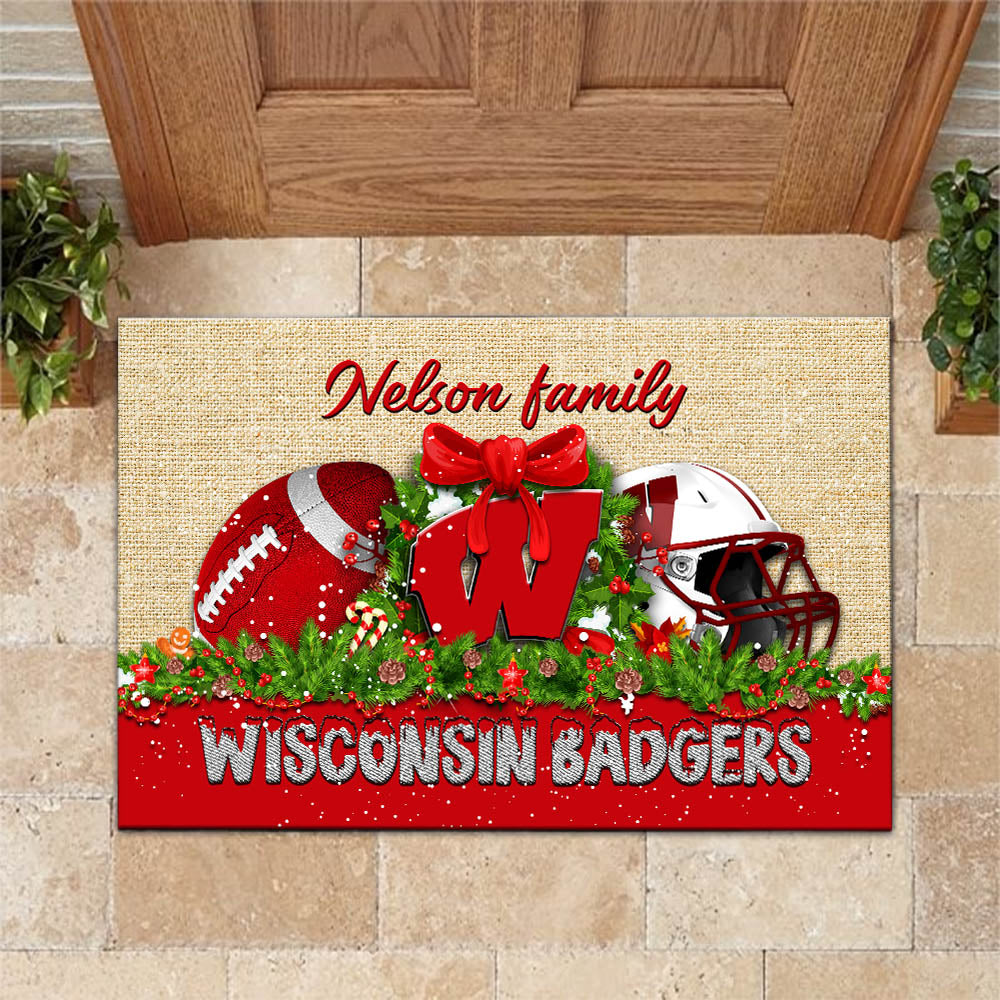 Wisconsin Badgers Doormat Personalized Your Name, Sport Team Doormat, Christmas Gifts For Football Fan, Home Decor ETHY-52726