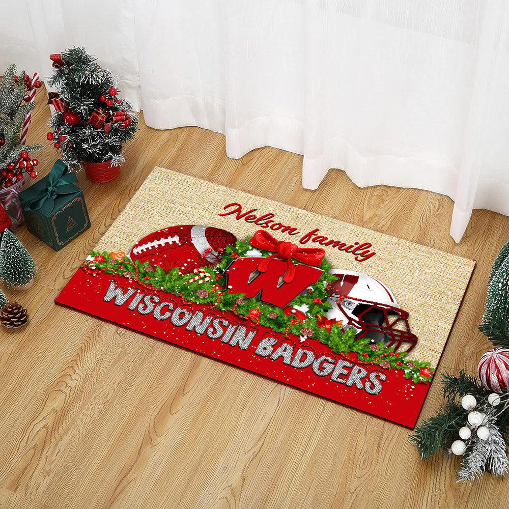 Wisconsin Badgers Doormat Personalized Your Name, Sport Team Doormat, Christmas Gifts For Football Fan, Home Decor ETHY-52726