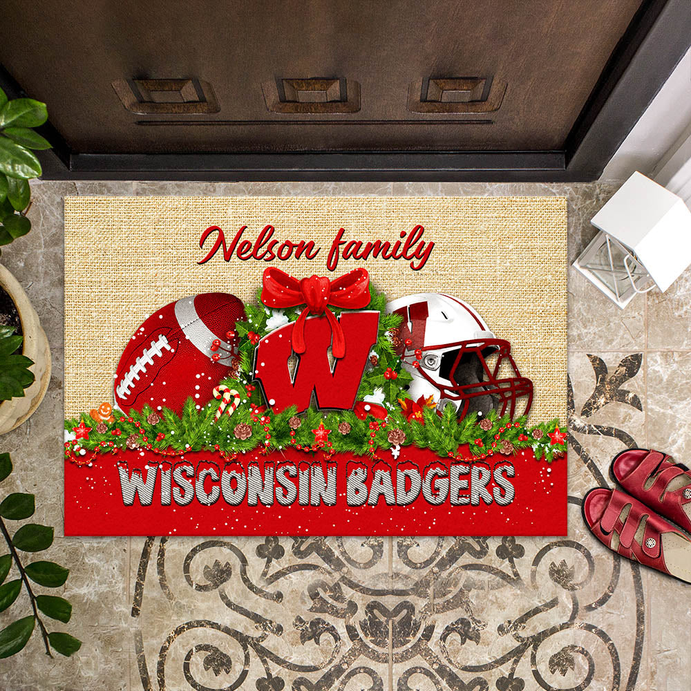 Wisconsin Badgers Doormat Personalized Your Name, Sport Team Doormat, Christmas Gifts For Football Fan, Home Decor ETHY-52726