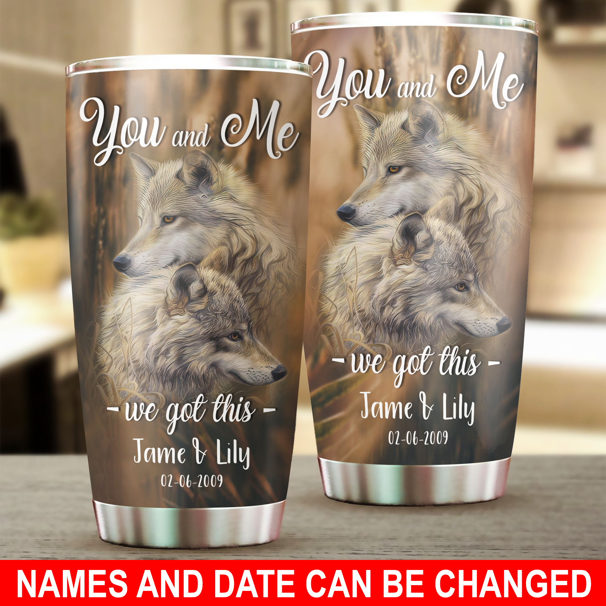Wolf Personalized Tumbler, Personalized Gift for Couples, Husband, Wife, Parents, Lovers, Personalized Gift for Wolf Lovers - TB112PS